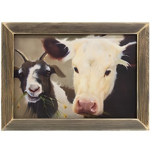 Slickblue Country Farm Animal Print – Rustic Wooden Wall Art with Cow & Goat, Natural Frame, 13.5" x 17.5" - 1 of 3
