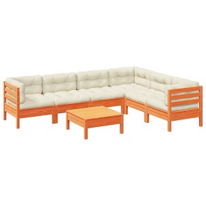 vidaXL 7 Piece Patio Sofa Set with Cushions Wax Brown Solid Wood Pine - Wax Brown - 1 of 4