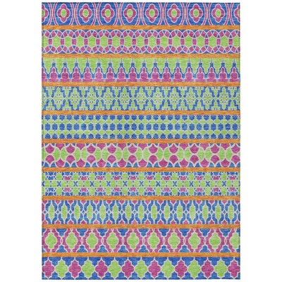 Blush Blue And Lime Green Quatrefoil Washable Indoor Outdoor Area Rug