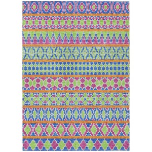 Blush Blue And Lime Green Quatrefoil Washable Indoor Outdoor Area Rug - 1 of 4