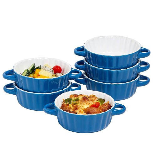 Bruntmor Ceramic Soup Bowls with Double Handles, Set of 6, Blue with White Interior - image 1 of 4