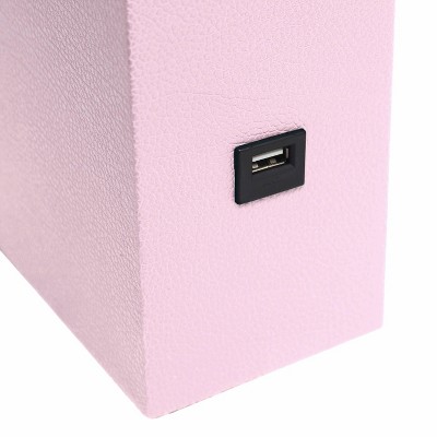 Blush Pink Leather Table Lamp with USB Port and Fabric Shade