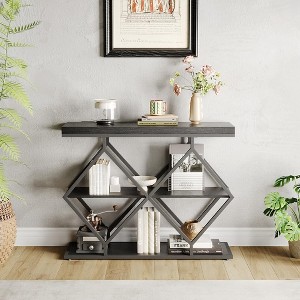Acekool 3-Tier Industrial Entryway Table with Diamond Metal Frame, Storage Shelf for Hallway - 1 of 4
