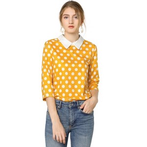 Allegra K Women's Polka Dots Contrast Peter Pan Collar 3/4 Sleeves Blouse - 1 of 4