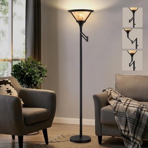 GTCLIGHTING Floor Lamps for Living Room - 70" Black Torchiere Standing Floor Lamp with White Mica Shade - Tall Corner Lamp with Adjustable Swing Arm - 1 of 4