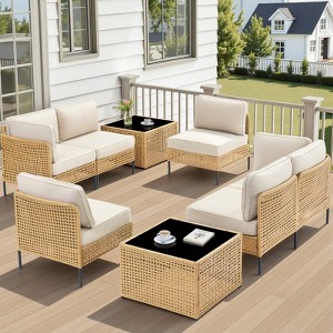 Buenhomino Patio Furniture Set – Outdoor Sectional Wicker Sofa with Cushions, All-Weather PE Rattan Conversation Set for Garden, Balcony & Poolside - 1 of 4