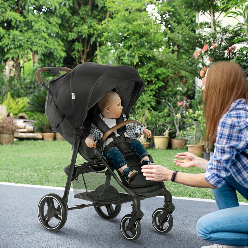 Qaba Lightweight Baby Stroller w/ One Hand Fold, Toddler Travel Stroller w/ Cup Holder, All Wheel Suspension, Adjustable Backrest Footrest, 4 of 9