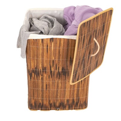 Square Bamboo Collapsible Laundry Hamper with Lid and Handles