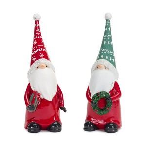 Christmas Gnome Pair with Wreath and Gift 9 inch Melrose - 1 of 3