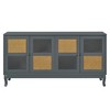 59.84" MDF and Solid Wood Retro Sideboard Cabinet with 4 Rattan & Glass Doors, Adjustable Shelves, Wooden Handles for Entryway, Dining - 4 of 4