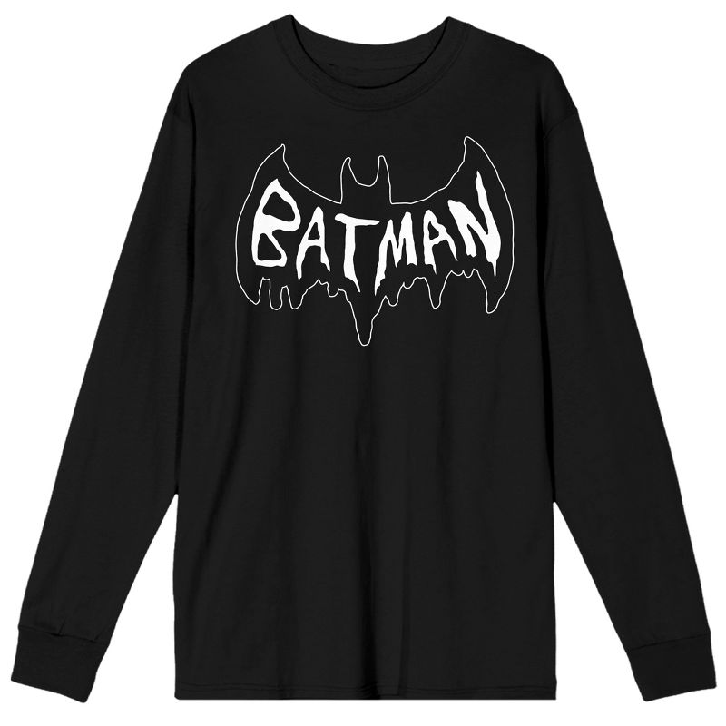 Batman Hand Drawn Logo Men's Black Long Sleeve Shirt, 1 of 3