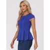 INSPIRE CHIC Women's Elegant Round Neck Cap Sleeve Solid Color Peplum Blouses - 2 of 4