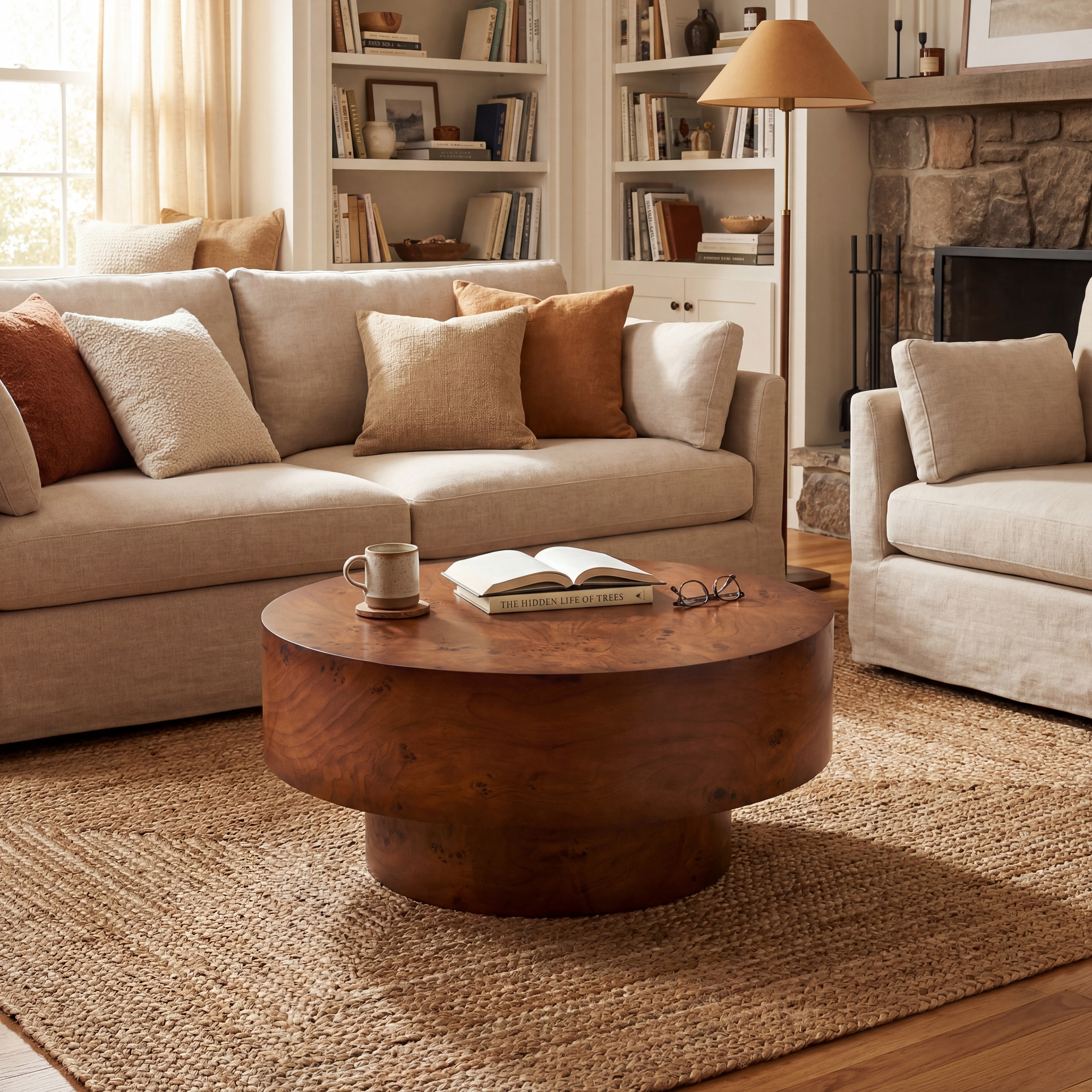 Christopher Knight Home Caelum Modern Round Coffee Table with Thick Top, Walnut