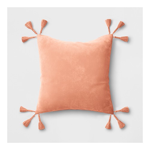 Velvet Square Throw Pillow with Tassels Coral Pink - Threshold™