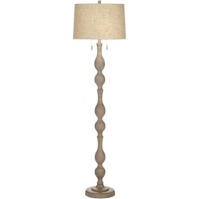 Barnes and Ivy Tuscan Chic Farmhouse Rustic 62 1/2" Tall Standing Floor Lamp Pull Chain Gray Natural Faux Wood Finish Living Room Bedroom House