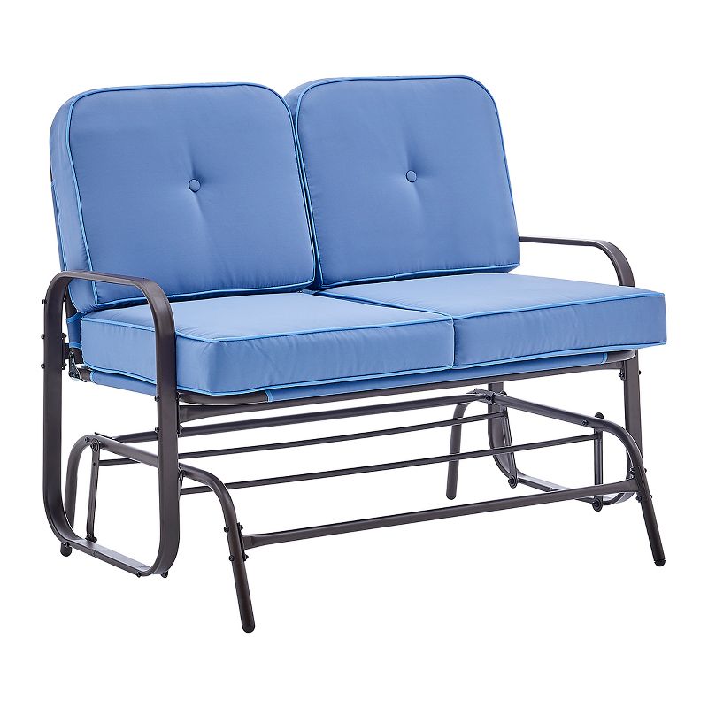 Barton Outdoor 2-Person Glider Bench Patio Rocking Loveseat Cushioned Seat, Blue, 1 of 6