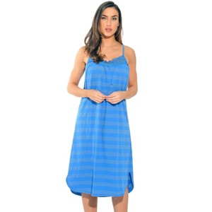 Just Love 100% Cotton Spaghetti Strap Stripe Womens Nightgown with Lace Trim - 1 of 2