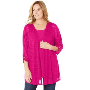 Catherines Women's Plus Size Shadow Stripe Cardigan - 1 of 4