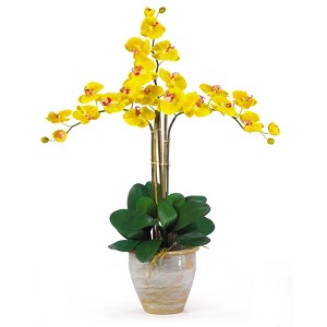 Nearly Natural Triple Phalaenopsis Silk Orchid Flower Arrangement, Yellow - 1 of 4