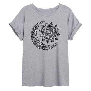 Women's - Instant Message - Decorative Sun Moon Oversized Graphic T-Shirt - 1 of 4