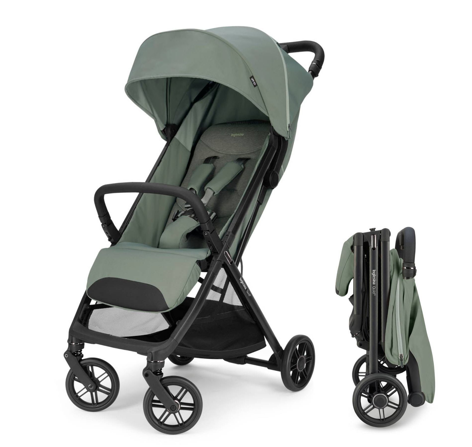 Inglesina Quid³ Travel, Lightweight & Compact Stroller - Planet Green: 5-Point Harness, Aluminum, One-Hand Fold