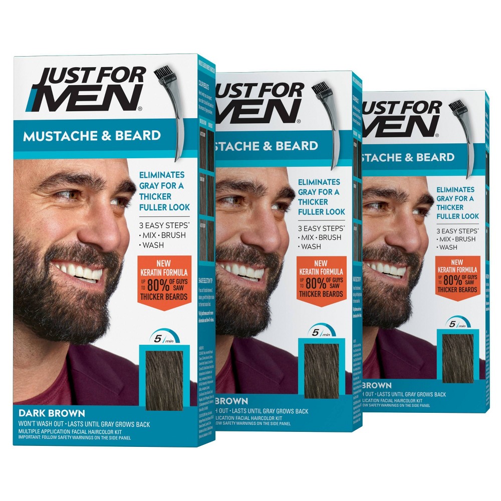 Photos - Hair Dye Just For Men Mustache & Beard Coloring for Gray Hair with Brush Included - Dark Brown M45 - 3pk