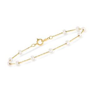 Pure Collection by Ross-Simons 3-3.5mm Cultured Pearl Station Bracelet in 14kt Yellow Gold - 1 of 4