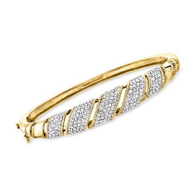 Ross-Simons 1.00 ct. t.w. Diamond Striped Bangle Bracelet in 18kt Gold Over Sterling Size 7