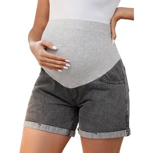 INSPIRE CHIC Women's Summer Lounge Workout Short Denim Pants with Pockets Maternity Jean Shorts - 1 of 4