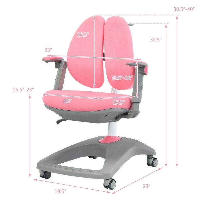 Costway Kids Desk Study Chair Adjustable Height Depth w/ Sit-Brake Casters, 3 of 11