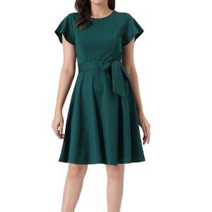 Allegra K Women's V Neck Tie Waist Ruffle Short Sleeves Knee Length Casual Dress - 1 of 4