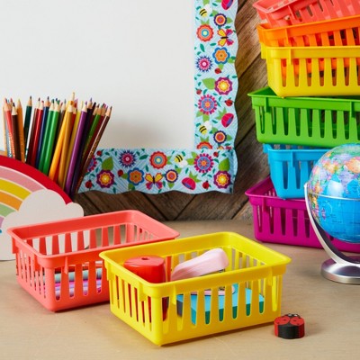 Colorful Small Plastic Classroom Storage Bins, 12 Pack