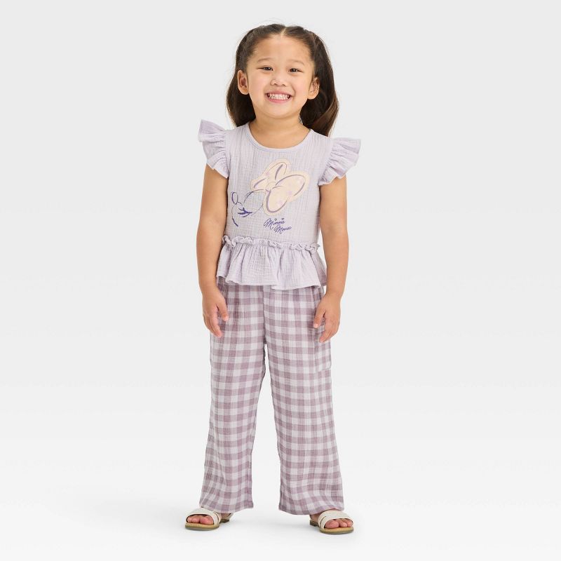 Toddler Girls' Disney Minnie Mouse Woven Top and Pant Set - Lavender, 1 of 4