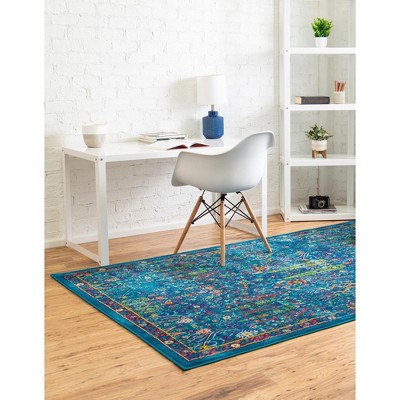 Navy Blue Abstract Rectangular Synthetic Area Rug
