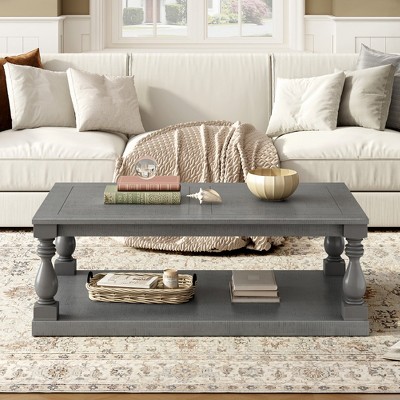 Vintage Coffee Table Featuring Artistic Vase Column Legs and Luxurious Pine Veneer for Timeless Charm, Suitable for Living room, Study Room