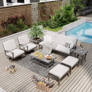 HAPPATIO 7 Piece Aluminum Patio Furniture Set, Outdoor Sofa with Ottomans and Coffee Table - 1 of 4