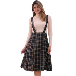 INSPIRE CHIC Women's Vintage Plaid A-Line Tartan Suspender Midi Skirt - 1 of 4