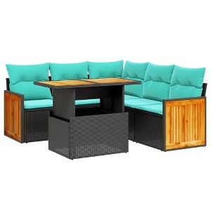 vidaXL 6 Piece Patio Sofa Set with Cushions Black Poly Rattan - 1 of 4