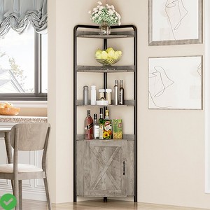 Farmhouse Corner Storage Cabinet with Door - 70.9" Adjustable Shelf Bookcase for Living Room - 1 of 4
