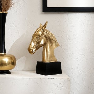 Graceful Gold Polished Aluminum Horse Sculpture on Black Base – 10x6x10.75"  Table Décor Animal Figurine - 1 of 4