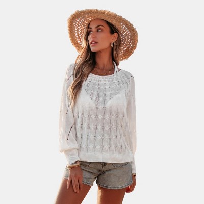 Women's Chic Lightweight Cover Up Sweater with Open Knit Design - Cupshe