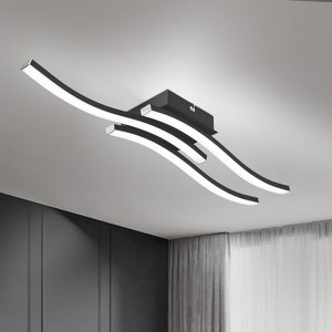 LLHZSY Modern Flush Mount Ceiling Light Fixture 18" Wide 3-Light Curved LED Fixture for Bedroom Kitchen Living Room Home-6000K,Black - 1 of 4