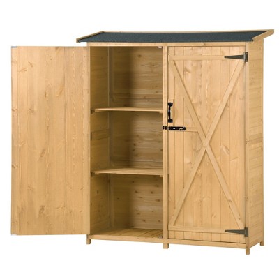 NicBex 5.3 X 4.6 Ft Wood Outdoor Storage Shed with Waterproof Asphalt Roof,Double Lockable Doors,3-tier Shelves for Garden/Patio/Backyard,Natural