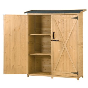 NicBex 5.3 X 4.6 Ft Wood Outdoor Storage Shed with Waterproof Asphalt Roof,Double Lockable Doors,3-tier Shelves for Garden/Patio/Backyard,Natural - 1 of 4