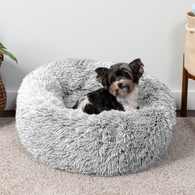 Small Mist Gray Faux Fur Orthopedic Donut Pet Bed