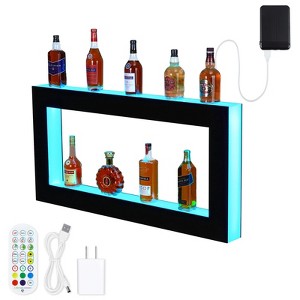 LED Lighted Liquor Bottle Display, Square 3-Step 48-Inch Wall Mounted Acrylic Liquor Shelf with Remote & App Control - 1 of 4