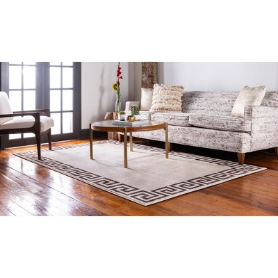 Athens Beige and Brown Geometric Border 5' x 8' Area Rug