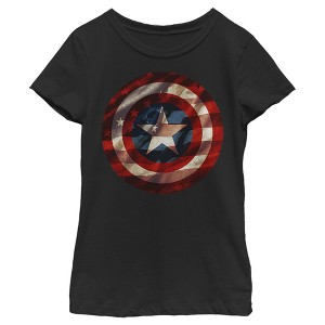 Girl's Marvel Captain America Avengers Shield Flag T-Shirt - 1 of 3