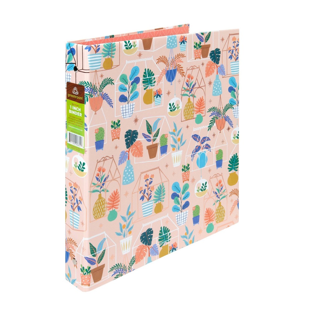 1" Round Ring Binder Plant Terrariums - greenroom: Cute Pink Floral Hard Cover, 175 Sheet Capacity, 100% Recycled Paper
