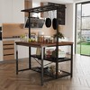 Kitchen Island with Storage Shelfs, Bakers Rack, 3 Tier Microwave Stand Shelf with 5 Hooks,Large Coffee Bar Table for Kitchen Dining Room Living Room - 3 of 4